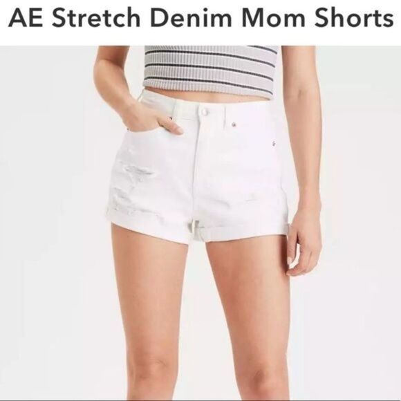 American Eagle High Rise Mom Jean Shorts White 16 NWT - Picture 11 of 11